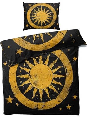 MOBEITI Sonne Mond Sterne Bettwäsche 135x200, Celestial Wendebettwäsche, Weiche Kuschelige Mikrofaser Bettbezug Set 2teilig, 1 Kissenbezug 80x80, mit Reißverschluss -MO&257