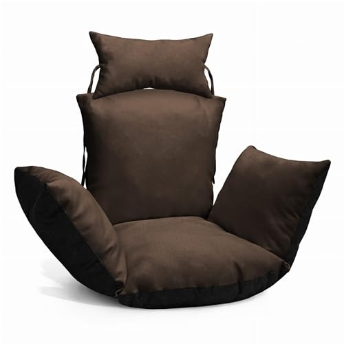 MG Design Cojín para Silla Colgante Huevo en marrón - de Tejido Resistente, con Suave Relleno, con reposacabezas con Cuerdas para Atar - cojín para Columpio Jardin Exterior, balancin de Jardin