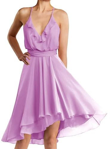 WSEYU Vestidos cortos de dama de honor para invitados de boda, vestidos de gasa para noche, fiesta formal, vestido largo por debajo de la rodilla, Lila, 36