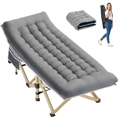 Candockway Folding Camping Cot with Comfy Mattress(Grey),600LBS(Max Load),Portable Cot Bed for Adults Include Carry Bags,28 Wider Sleeping Cots for Home,Office Nap,Outdoor Travel Camp Beach