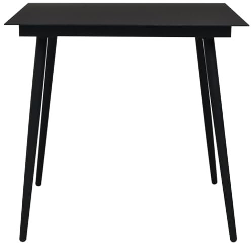 HETFTJN Kleiner Beistelltisch Balkontisch Klein Campingtisch Klein Bartisch Outdoor - Garten-Esstisch Schwarz 80x80x74 cm Stahl und Glas für Aufenthaltsraum Terrasse Innenhof Balkon