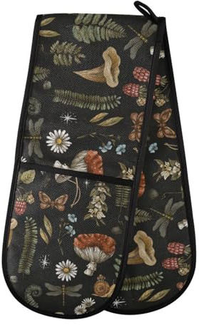 Doppelte Ofenhandschuhe, hitzebeständig, Pilz, Gänseblümchen, Doppel-Ofenhandschuhe, Topflappen, Hitzeschutz, Ofenhandschuhe für Zuhause, Küche, Backen, Kochen, Grillen, Mikrowelle