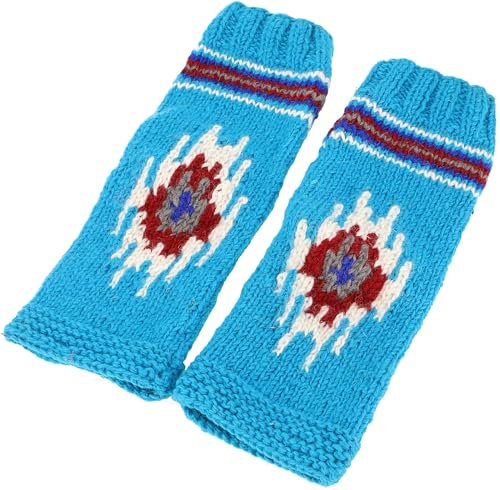 GURU SHOP Wollstulpen aus Nepal, Beinstulpen mit Muster - Blau, Herren/Damen, Synthetisch