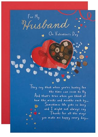 Hallmark Valentinskarte für Ehemann, Valentinstagskarte für Ehemann, herzförmige Schachtel mit Pralinen, mit Umschlag, Blau