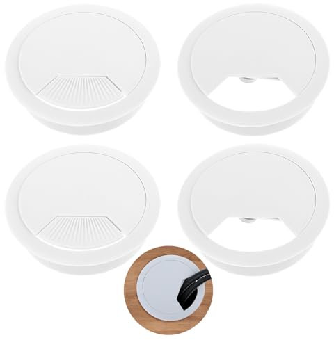 JIEYAO 4 Stück Kabeldurchführung Schreibtisch, Kabeldurchlass 60mm Kunststoff Schreibtisch Kabeldurchführung Tisch Rund für Tisch Office Schreibtische (Weiß)