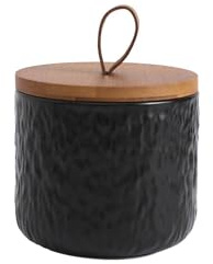 YYW Bocal de rangement alimentaire en céramique avec couvercles hermétiques en bois scellés, pour thé, café, sucre, bonbons, biscuits, sel de bain (noir, 260 ml)