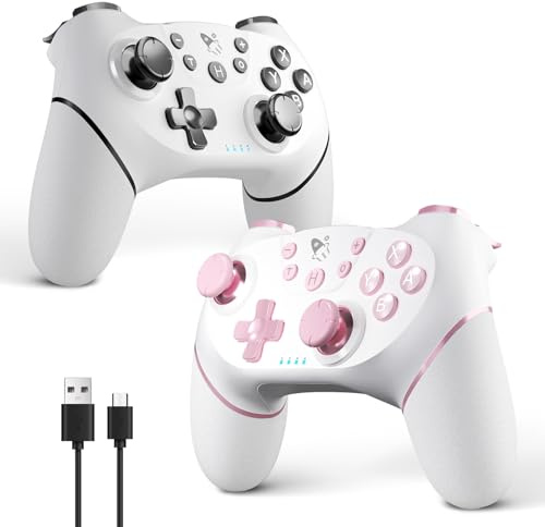 AceGamer 2 pack Wireless Controller for Nintendo Switch/Lite/OLED/Switch 2/PC, Dual Vibration/Turbo/Ergonomic ! (White and Pink)