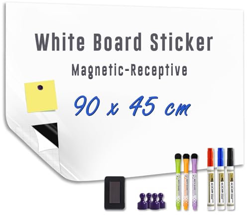 HeatPomelo Magnetic Whiteboard Sticker for Wall 90 x 45 cm Self-Adhesive White Board Contact Paper Dry Erase Board for Office Home Playroom