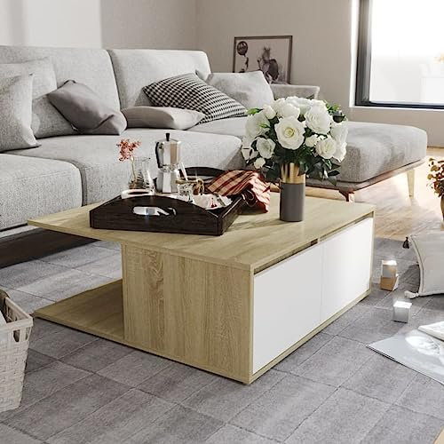 BOWEKAM Home & Garden Couchtisch Weiß und Sonoma Eiche 80x80x31cm Holzmöbel Wahl