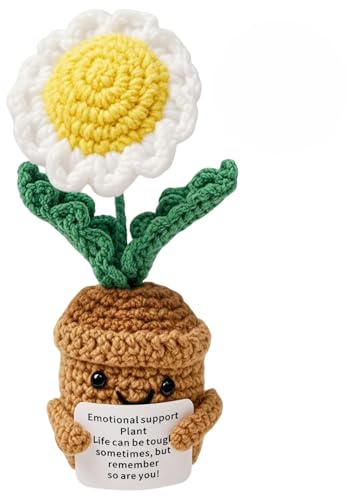 MLZTINGR Plante de fleurs en crochet faite à la main dans un pot de fleurs - Marguerites en tricot et tournesols - Plante artificielle comme cadeau pour les femmes, la famille, les amis - Cadeau