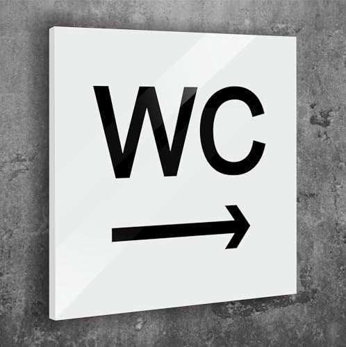 Türschild WC Pfeil rechts Toilette Weiß Matt Selbstklebend UV Druck 12 x 12cm - 3mm Aluverbund - Made in Germany Art.Nr. W 2017