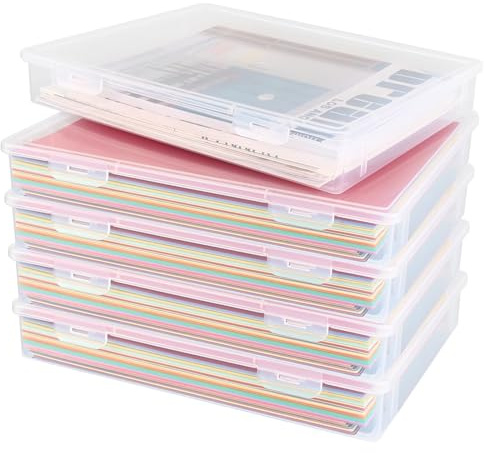 GBACHOOSE 5 stycken arkivlådor A4, förvaringslåda med lock A4, 32,5 x 23 x 5 cm transparent plastlådor dokumentlåda bärbara arkivlådor förvaring för dokument, klippböcker, hantverk