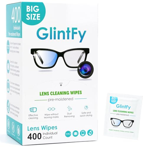 GlintFy Lot de 400 lingettes pour lunettes, 13 x 15 cm (pré-humidifiées emballées indépendamment, sûres, anti-rayures, adaptées pour lunettes, lunettes de soleil, appareil photo, lunettes, téléphone