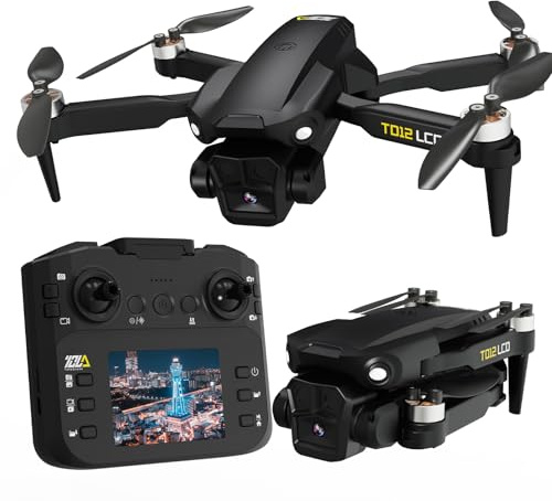 Toladrone TD12LCD Drone with Camera for Adults, Foldable Drone with LCD Screen Remote Control Brushless Motor Optical Flow Positioning RC Drones Quadcopter for Beginners