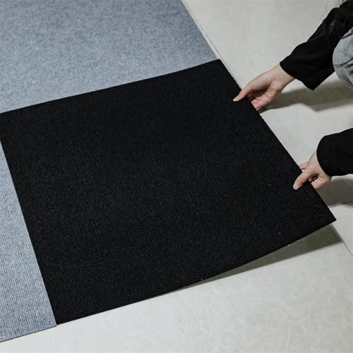 20 azulejos de moqueta autoadhesivos, 50 x 50 cm, antideslizantes, lavables a máquina, suaves y acolchados, adhesivos para el suelo para el hogar y la oficina, color negro