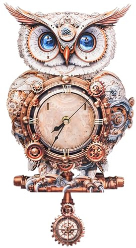 KaayeeWood 3D Puzzle en Bois Horloge Chouette Mécanique，Kit de Modèle Maquette Adulte en Bois a Construire Idées Cadeaux pour fêtes ou Anniversaires，Décoration pour la Maison