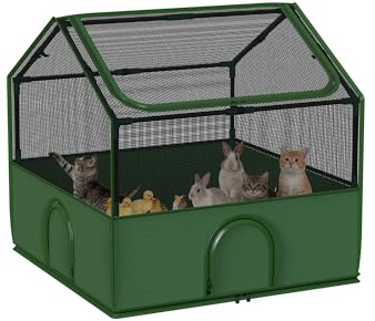 DINMO Enclos pour Lapins, cochons d'Inde, Chiots, Petits Animaux, avec Porte, enclos pour Hamsters, Lapins, hérissons, enclos avec Support, pour intérieur et extérieur, 80 x 80 x 80 cm, Vert et Noir