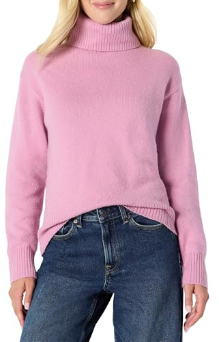 Amazon Essentials Women's Relaxed-Fit Cotton Blend Turtleneck Pullover Sweater, Mauve, Medium