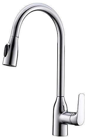 CCKUYT Küchenarmatur, moderner Spültisch-Mischbatterie-Sprüher, 360° schwenkbar, Auslauf, herunterziehbarer Wasserhahn, Monoblock, Einhebel, Zwei Wege, Wassersprühmodus, massives Messing
