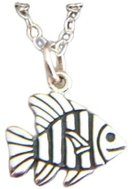 LKBEADS Halskette mit tropischen Fischen aus 925er Sterlingsilber, Ozean, Meer, Tropen-Anhänger, Strandschmuck, Schnorchel, Aquarium, Meeresnatur, kleiner Anhänger | mit 45,7 cm | versilbert | 0636
