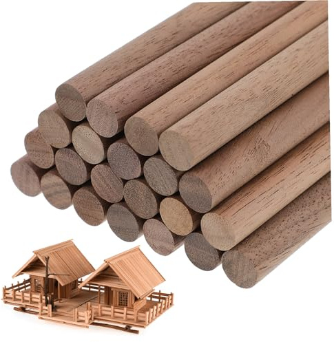 Mobestech 24 Pcs Black Walnut Wooden Dowels Unfinished Round Craft Rods for DIY Projects Cake Decorations Wood Grain Sticks for Painting Staining and Carving
