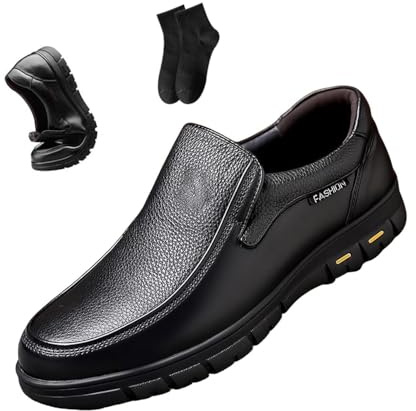 Mocasines de cuero para hombre, cómodos, suaves, clásicos, para conducir, negocios, trabajo, oficina, uso diario, Felpa negra., 41 EU