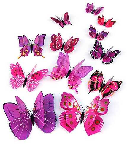 Annadue Adhesivo de Pared de Mariposa 3D, Pegatinas de Mariposas de PVC, Decoración Dinámica de de Doble Capa, 12 Piezas para Habitación de Matrimonio (#5)