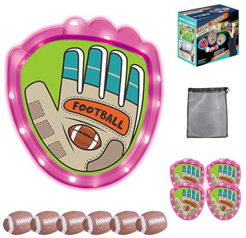 Kasta och fånga bollspelset, 6 klibbiga bollar, 4 träningshandskar med LED-ljus, utomhusleksak för trädgård och strand för barn, pojkar och flickor Soft Rugby Ball - 2