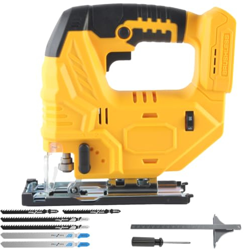 Cordless Jigsaw for Dewalt 18V 20V Batteries, 800W 2700RPM Electric Jig Saw Cut Off Tool with 6 Replacement Blades & 4 Orbital Settings & 45°Bevel Adjustment for Wood Metal Plastic PVC(Not Battery)