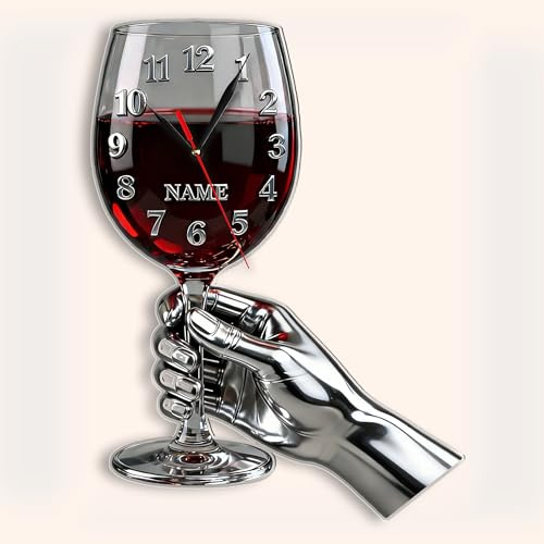 JLSKCN Orologio da Parete Personalizzato a forma di Bicchiere da Vino con Nome, Decorazione da Parete in Acrilico 2D, Decorazione per la festa del papà, Regalo Personalizzato per Papà, Uomo
