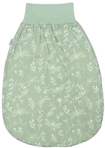 TupTam Baby Strampelsack mit breitem Bund – Unwattierter Schlafsack Baby aus Baumwolle für Frühling & Sommer, Farbe: Salbei_Libellen, Größe: 6-12 Monate