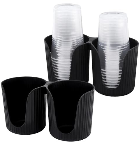 WADORN Confezione da 2 dispenser per tazze da bagno in plastica, 85 g, con 2 scomparti, piccoli, per collutorio, 16,8 x 7,6 x 9,7 cm, strisce verticali per controsoffitti di casa e bagno