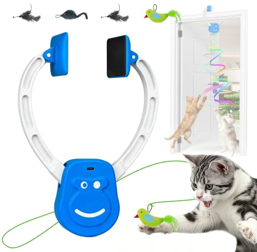 SZMDLX Door Frame Cat Toy for Indoor Cats, Automatic Hanging Toy | Interactive cat toys for indoor cats with 2 play modes: automatic bouncing and rotating; hangs from door frames.