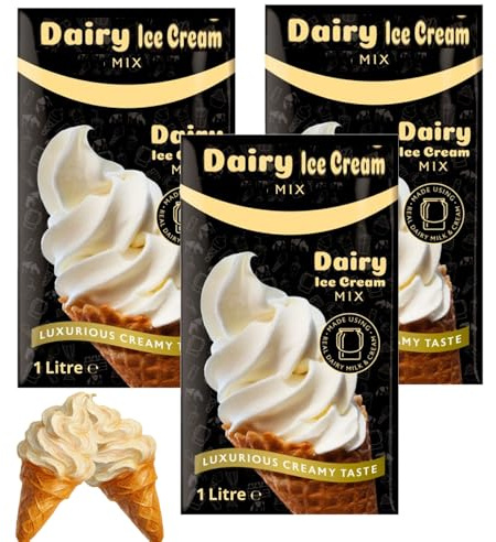 Ice Cream Mix Variety Pack 1L – 3 x Packs - Multiple Flavors Dessert Mix, Easy Homemade Ice Cream Base, Smooth & Creamy Texture - cmle (Dairy Ice Cream Mix 1L)