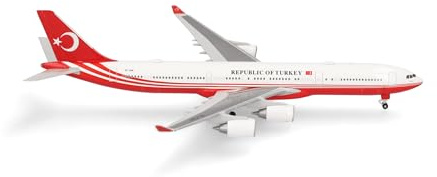 Herpa modellflygplan Turkey Government Airbus A340-500, miniatyr i skala 1:500, samlarobjekt, modell utan ställ, metall