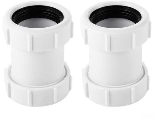 40mm Straight Pipe Connector White Polypropylene Waste Fitting With Soft Gasket For Kitchen Sink And Bathtub Drain 2 Pack(2PCS)