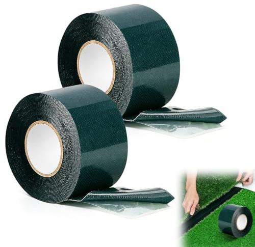 yotutun Cinta Adhesiva para Cesped Artificial, 2 Piezas Cinta de Doble Cara Extrafuerte, 50mm x 5m Cinta Union Cesped Artificial Autoadhesiva para Costuras de Césped Exterior