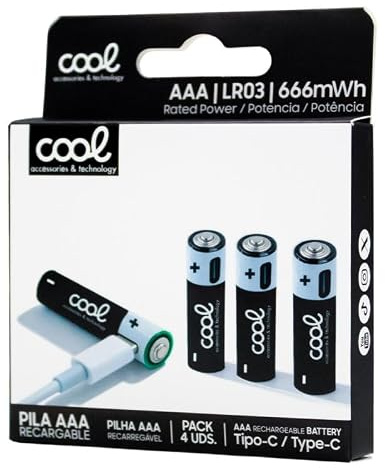 Pilas Alcalinas Recargables Tipo-C AAA LR03 Cool (Pack 4 uds)