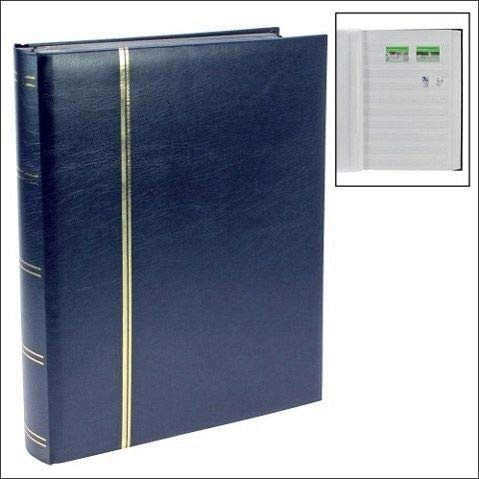 Briefmarkensammelalbum, blauer Einband: 64 Seiten weiß | Großformatiges Einsteckbuch mit 64 weißen Seiten, 10 Pergaminstreifen je Seite und doppelten Zwischenblättern