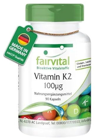 Fairvital | Vitamin K2 MK7-90 Kapseln - HOCHDOSIERT - 100µg pro Kapsel - Menaquinon MK-7 - natürlich & fermentiert aus Natto - VEGAN