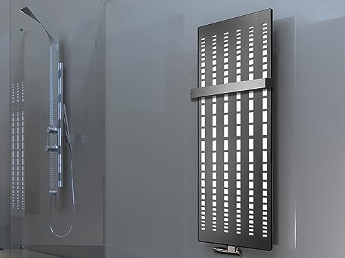 Badheizkörper Design broken Mirror 2 HxB: 120x47cm 799 Watt + 1 Handtuchhalter (50mm) edelstahl matt Szagato Handtuchwärmer Design Heizkörper Mittelanschluss Bad Heizkörper vertikal Paneelheizkörper