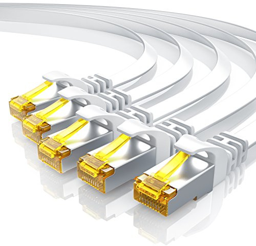 5x 1m CAT 7 Netzwerkkabel Flach Ethernet Kabel - Gigabit Lan 10 Gbit s - Patchkabel - Flachbandkabel - Verlegekabel - Cat.7 Rohkabel U FTP PIMF Schirmung mit RJ 45 Stecker - Switch Router Modem