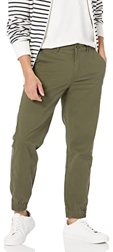Amazon Essentials Pantaloni Jogger Chino dalla vestibilità Aderente Uomo, Verde Oliva, XL