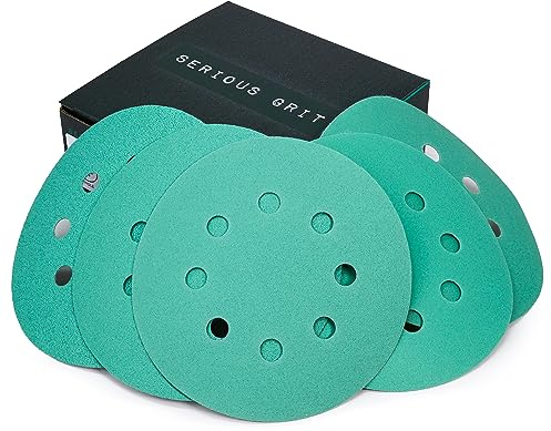 Serious Grit Sanding Discs 5 Inch 8 Hole Assortment - 80, 120, 150, 180, 220 Grit (10/Each) - Heavy-Duty Hook & Loop Wet Dry Film Sandpaper Discs - Sand Paper for Random Orbital Sanders - 50 Pack Box