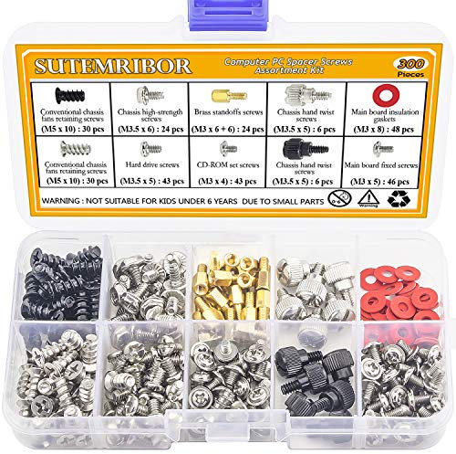 Sutemribor 300PCS Personal Computer Screw Standoffs Set Kit for Hard Drive Computer Case Motherboard Fan Power Graphics