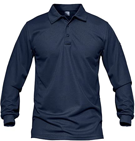 MAGCOMSEN Men Outdoor High Moisture Wicking Polo Shirts Advantage Performance Polos Long Sleeve, Navy, UK L(CN XL)