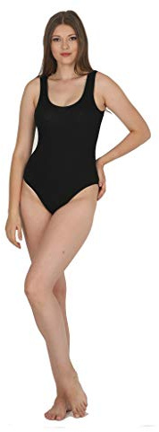 Maria Angel Womens Ladies Stretch Sleeveless Camisole Vest Bodysuit Leotard Top 6002 (Medium 10-12, Black)