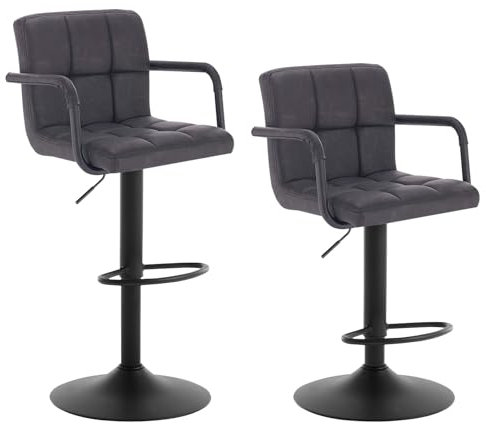 WOLTU Barhocker 2er Set Barstuhl Tresenhocker Bistrohocker Designer Hocker mit Rückenlehne, Kunstleder in Antiklederoptik höhenverstellbar drehbar Stahl Anthrazit