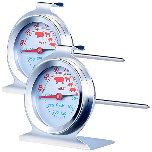 Rosenstein & Söhne Holzbackofen Thermometer: 2er-Set 3in1 XL Braten- &Ofen-Thermometer für Gar-& Backofentemperatur (Fleisch und Braten, Kochtopf)