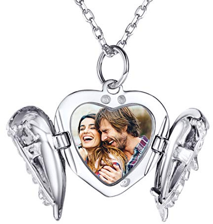 SILVERCUTE Damen Collier 925 Sterling Silber/18k vergoldet Foto Gravur Kette personalisiert Herz/Runde/Oval Medaillon Anhänger mit 1,5mm 45cm Rolokette einzigartiges Schmuck Geschenk für Mädchen